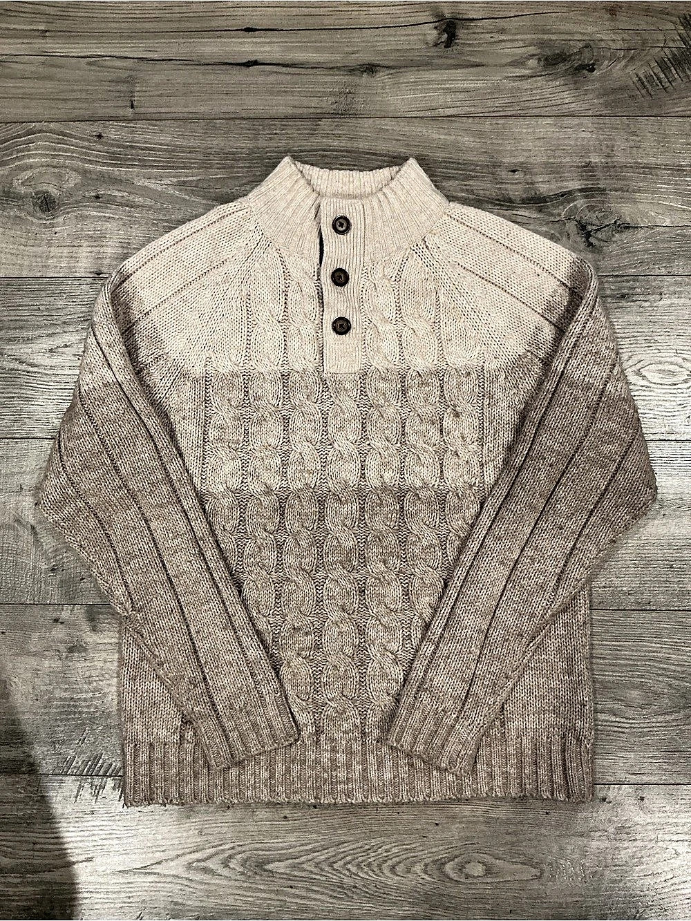 Weatherproof Vintage Ombre Cable Knit Mock Neck Button Placket Sweater Men's